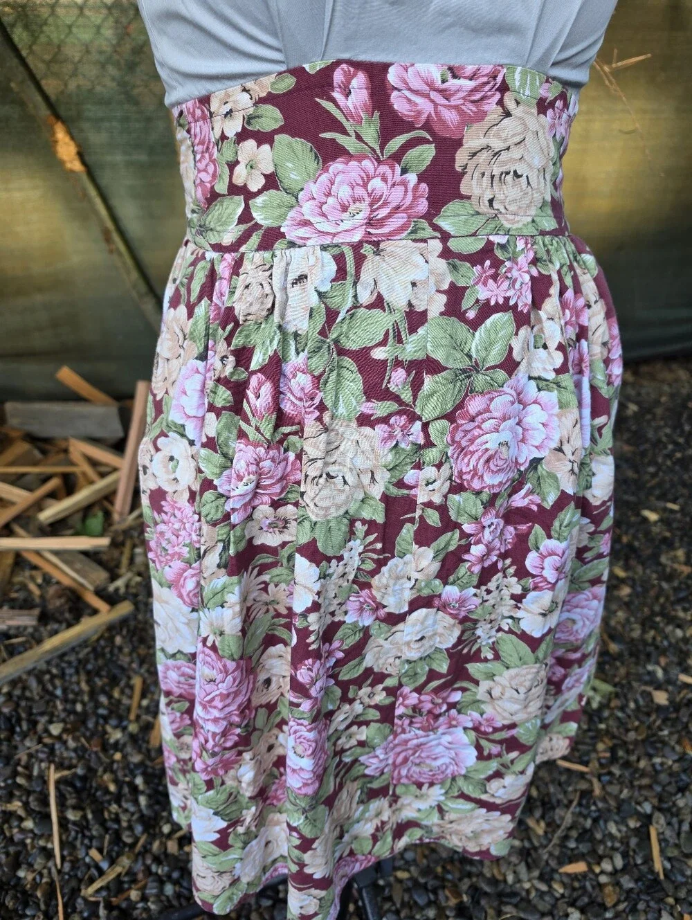 Vtg 70's 80's Floral High Collar Midi Dress Cottagecore Dark Academic Modest